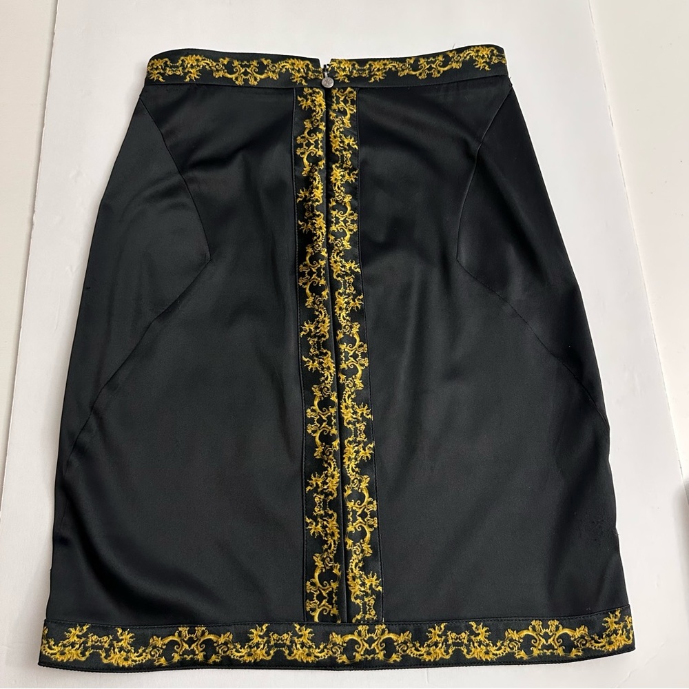 Just Cavalli black and leopard print silk blend pencil skirt